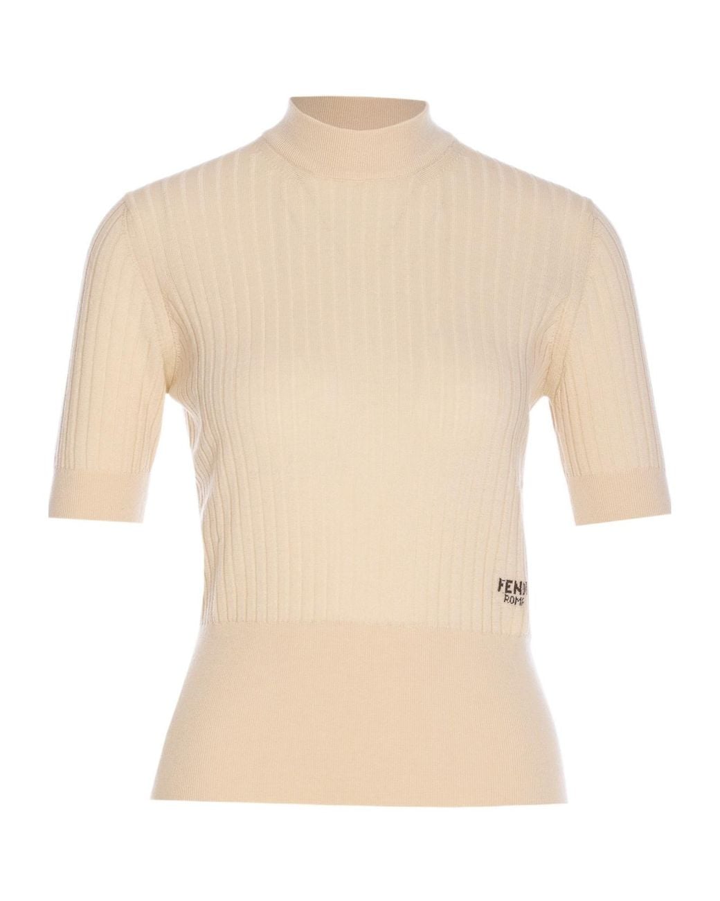Fendi Natural Logo Intarsia Short-Sleeves Sweater