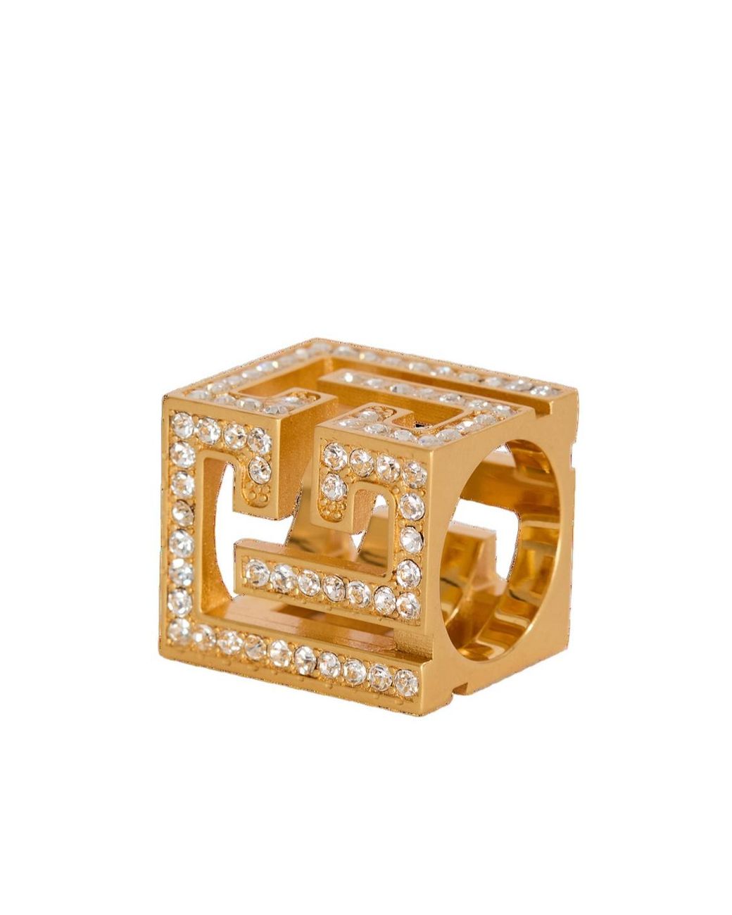 Balmain Metallic Embellished Cube Ring