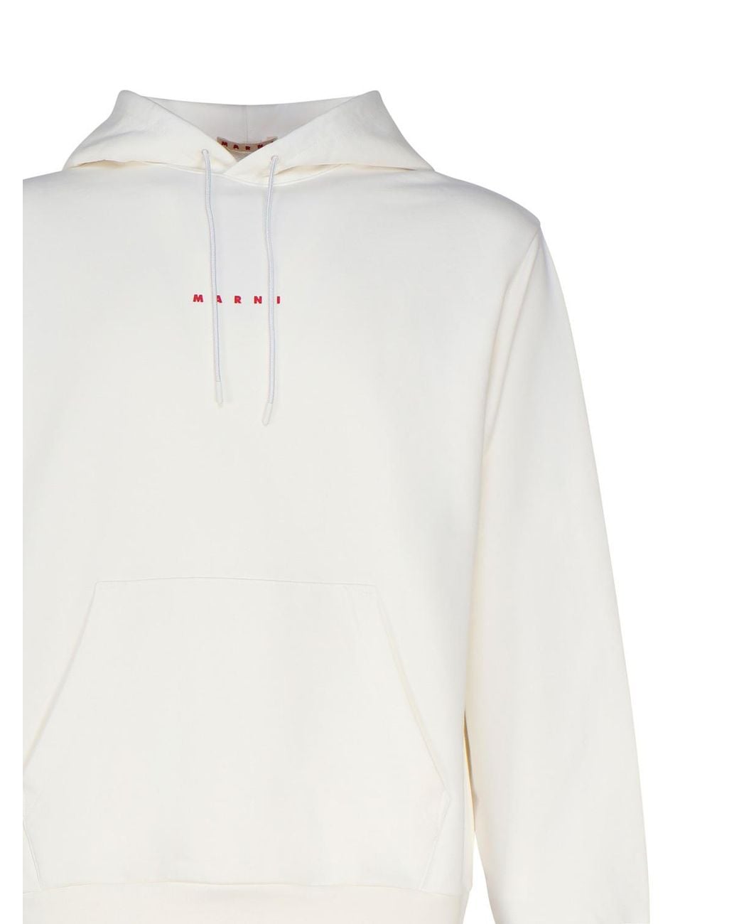 Marni White Logo Printed Drawstring Hoodie for men