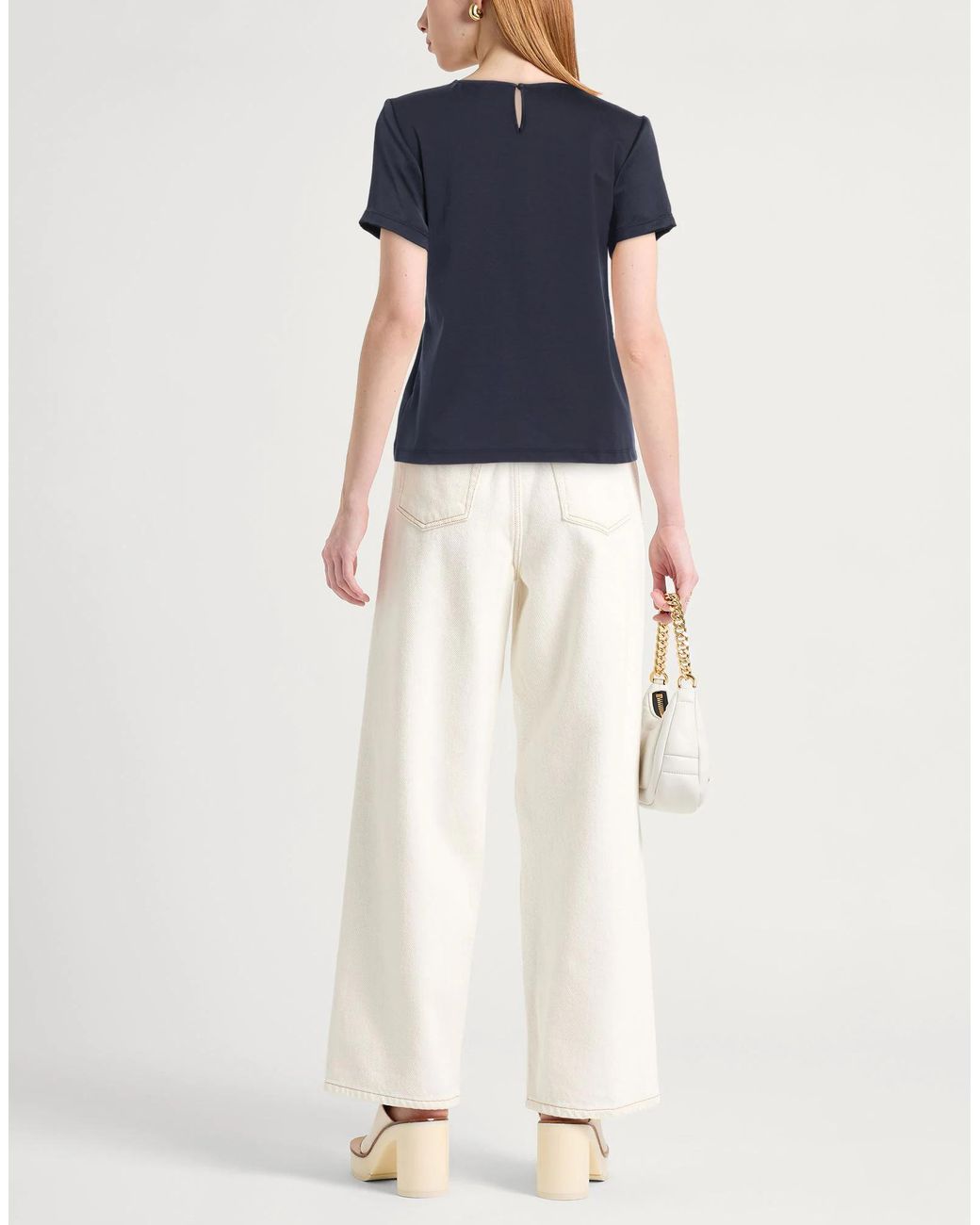Weekend by Maxmara Blue Simple Solid Satin T-Shirt
