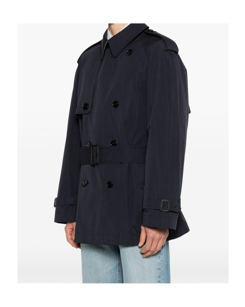 Burberry Blue Button Belted Coat for men
