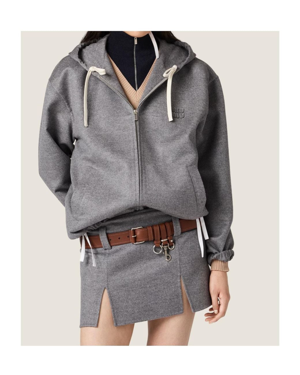 Miu Miu Black Double Cashmere And Wool Hoodie Jacket