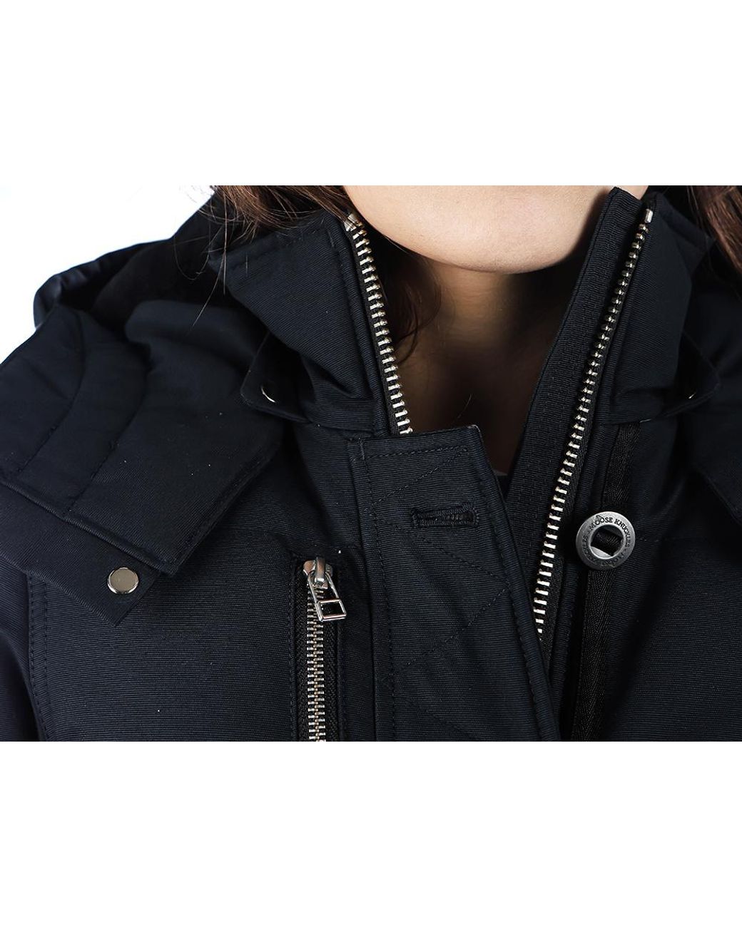 Moose Knuckles Black Long-Sleeved Hooded Down Jacket