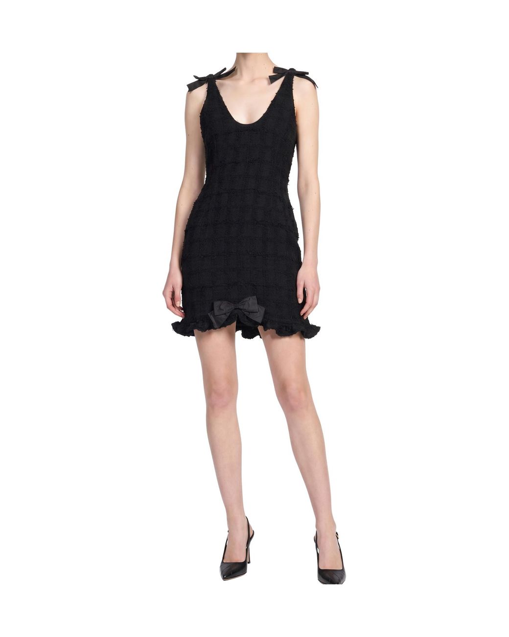 Alessandra Rich Blue Bow-Detail Bouclé Mini Dress
