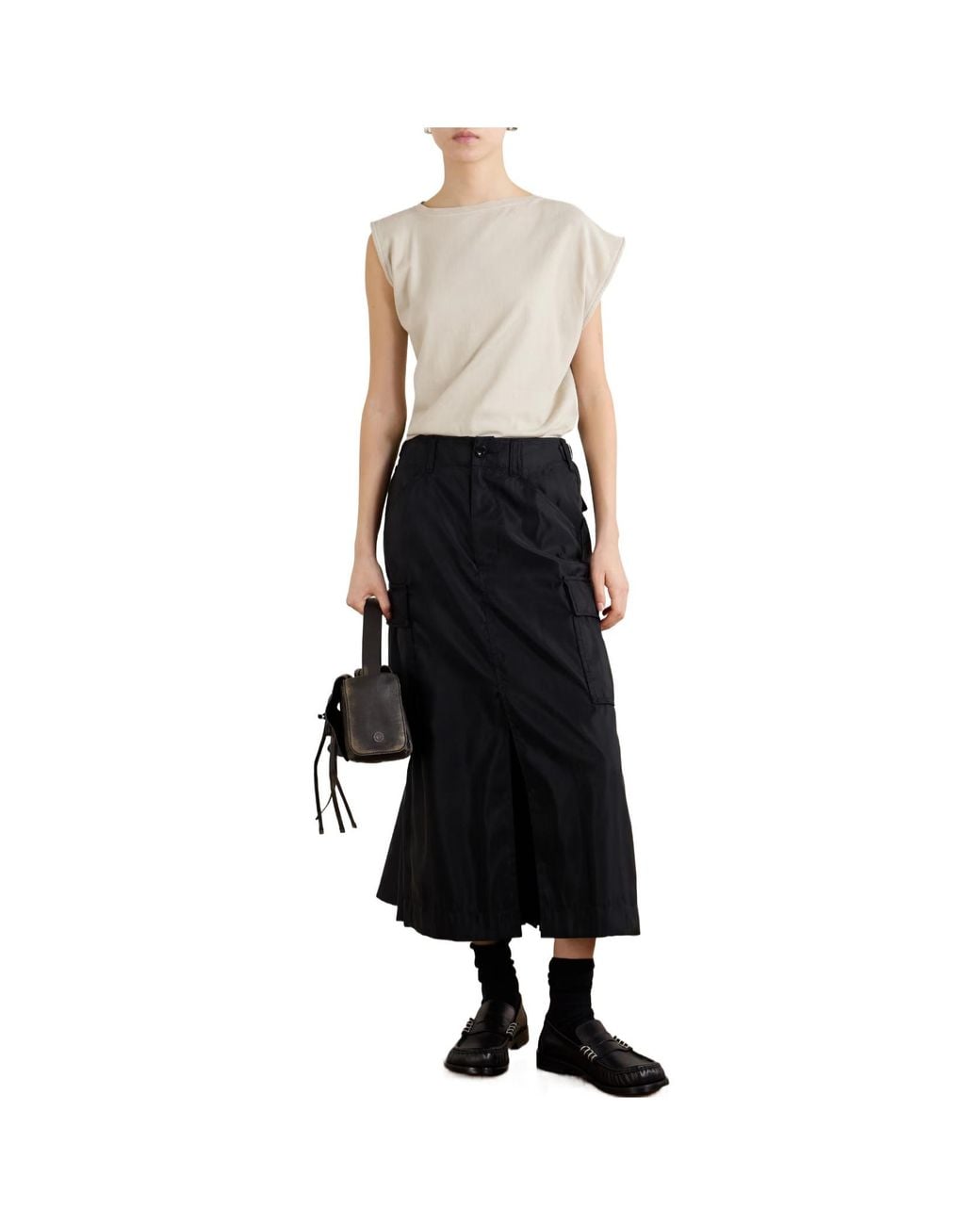 Sacai Black Padded Twill Midi Skirt