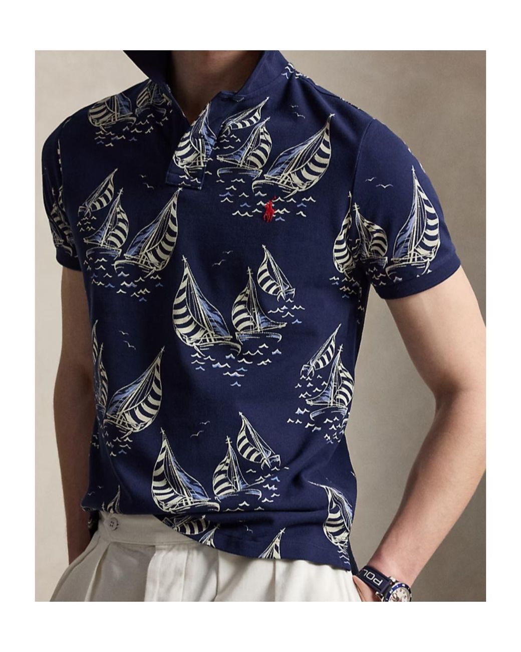 Polo Ralph Lauren Blue Sailboat-Print Polo Shirt for men