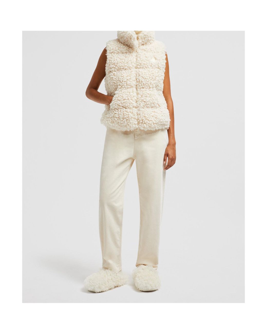 Moncler White Wourl Teddy Zip-Up Vest