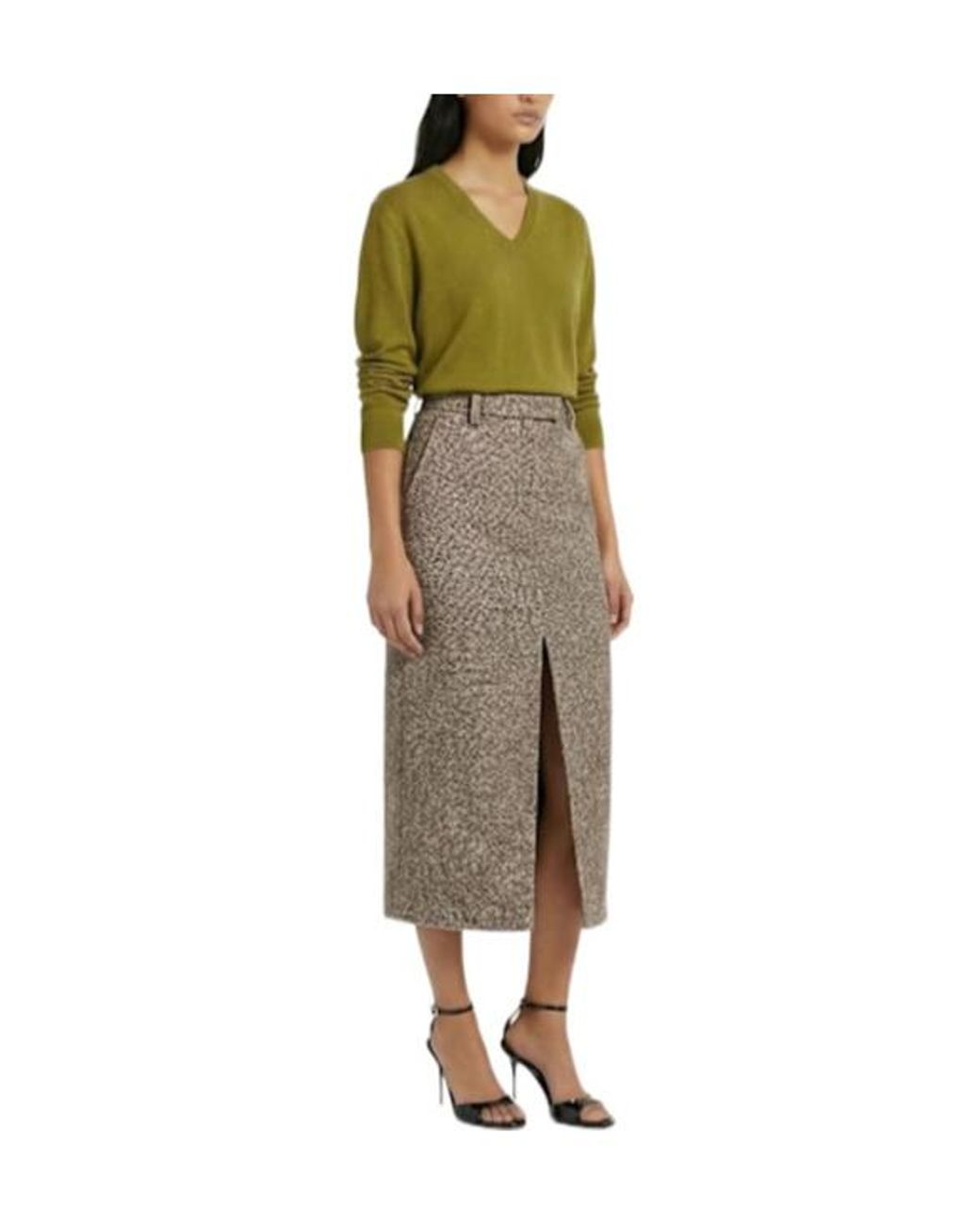 Brunello Cucinelli Gray Front Split Knit Long Skirt