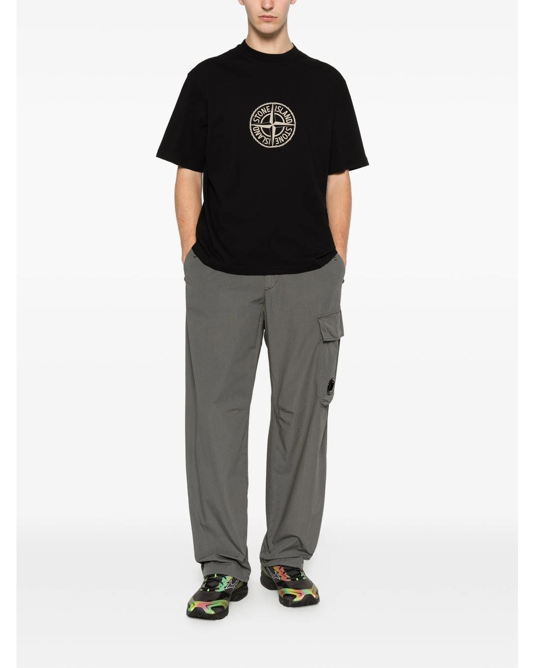 Stone Island Black Compass Printed Regular-Fit T-Shirt for men