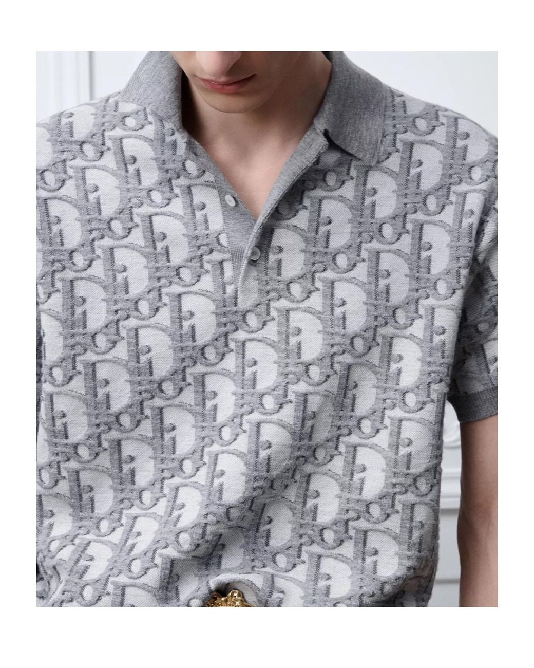Dior Gray Monogram Knit Polo Shirt for men