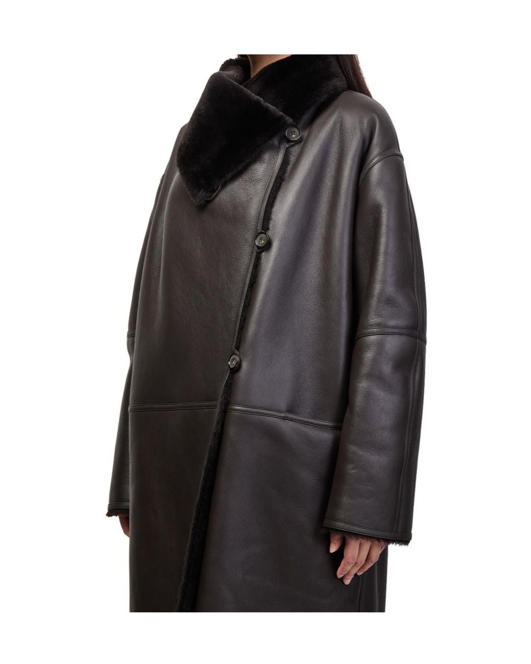 Totême Black Shearling Wrap Coat