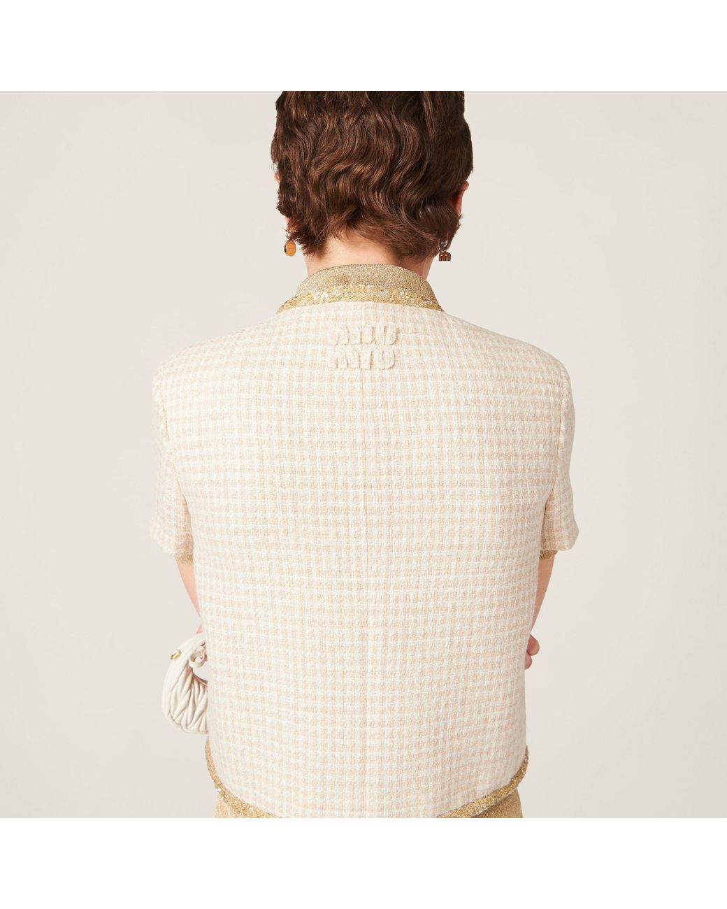 Miu Miu Natural Single-Breasted Tweed Jacket