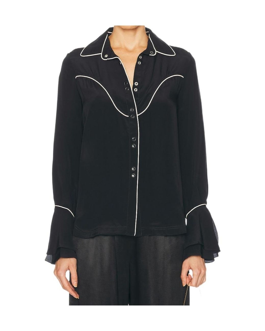 Johanna Ortiz Black Piped-Cuff Shirt