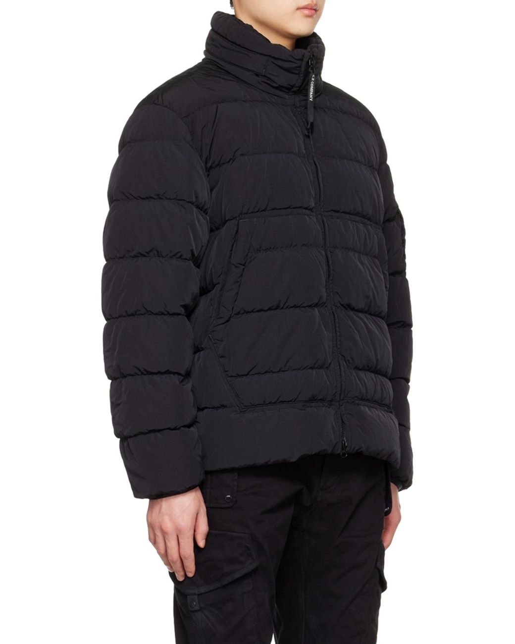 C P Company Black Padded Zipped-Up Jacket for men