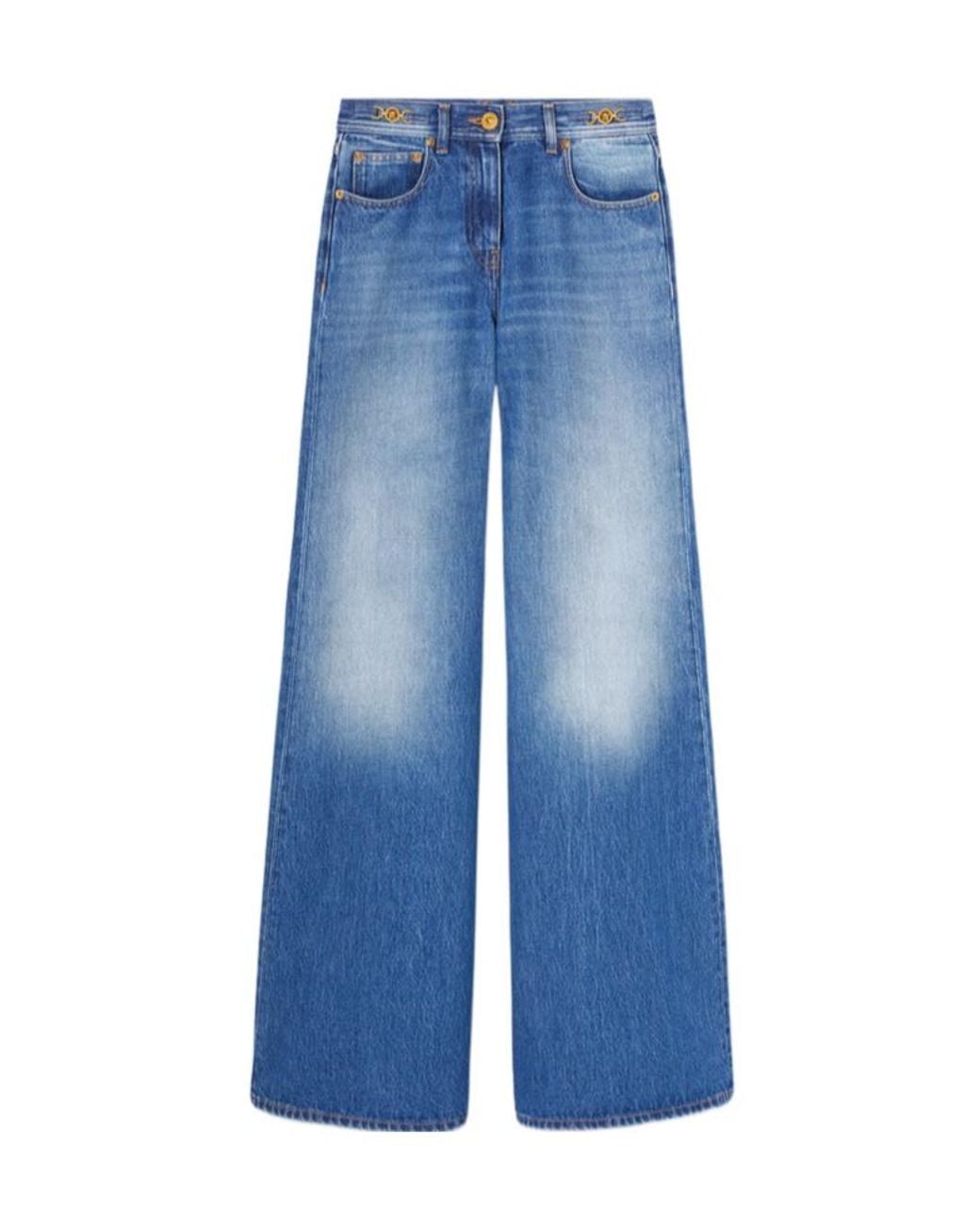 Versace Blue Medusa 95 Logo-Engraved Mid-Rise Flared Jeans