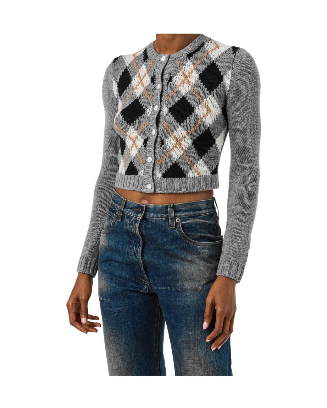 Prada Gray Cropped Knit Cardigan
