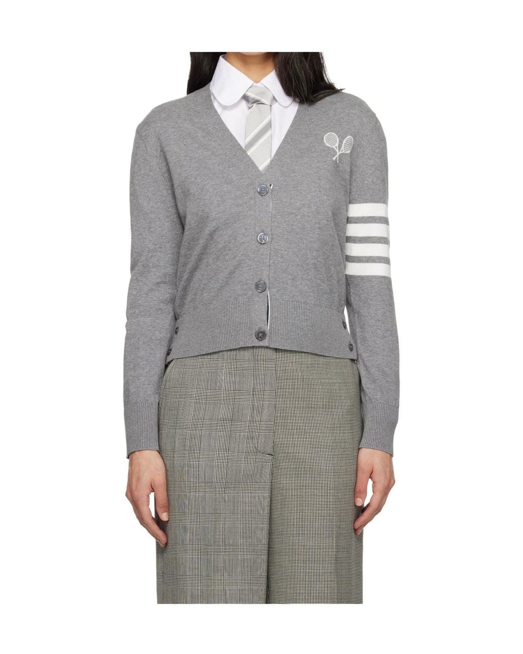 Thom Browne Gray 4-Bar V-Neck Knit Cardigan