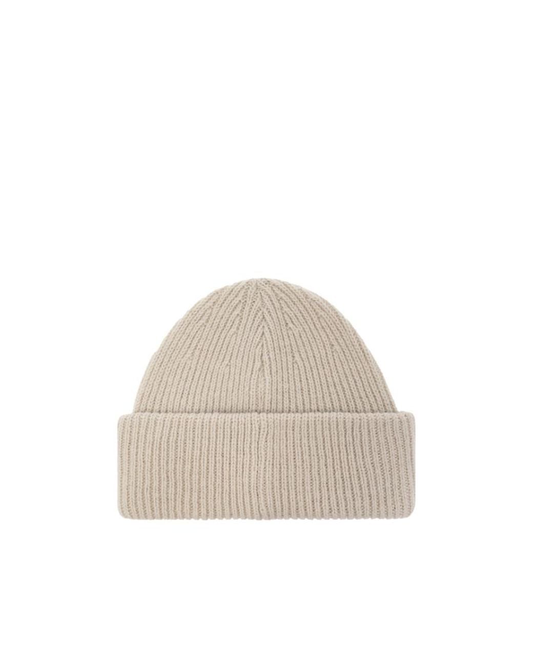 Stone Island White Logo Embroidered Knit Beanie for men