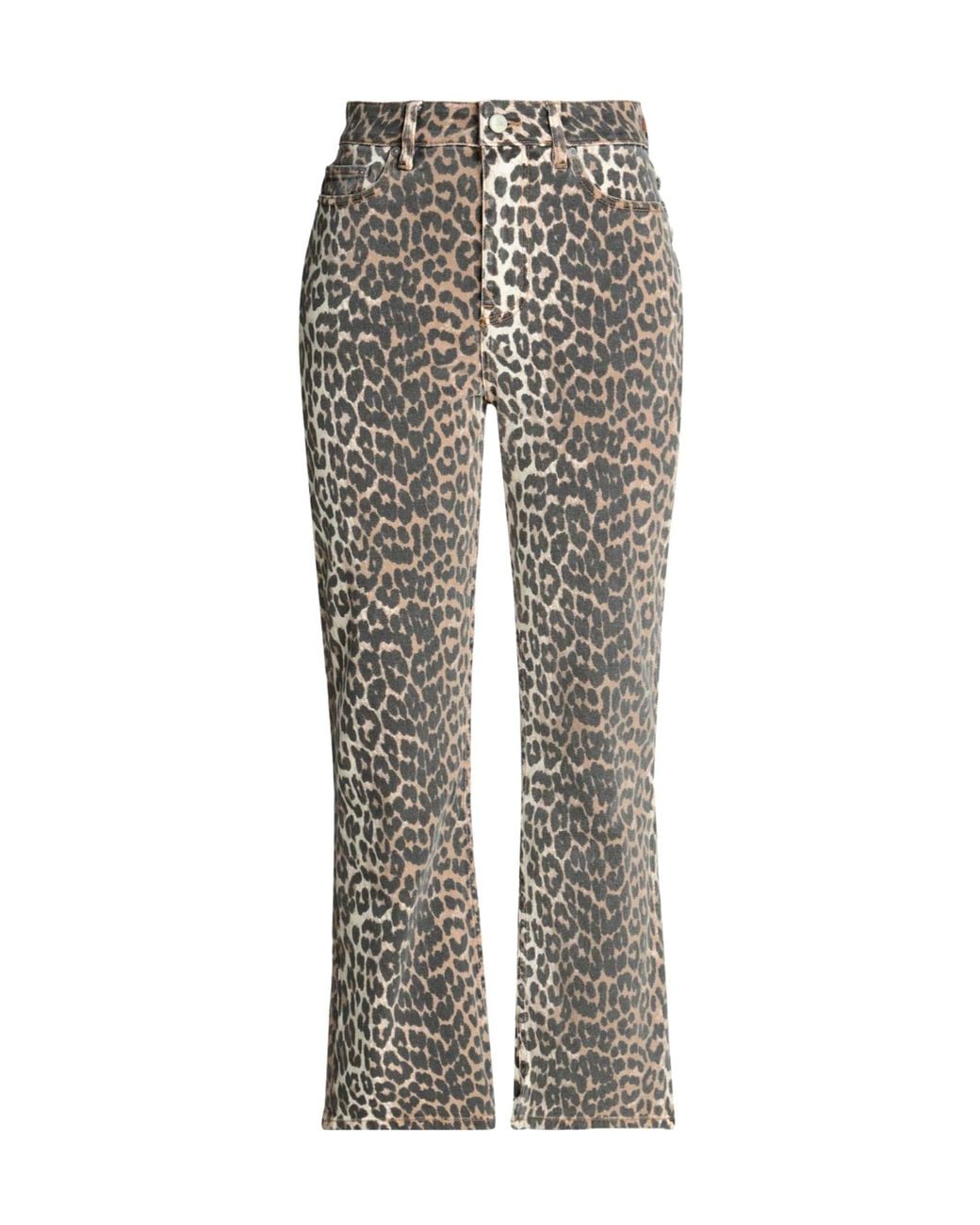 Ganni Gray Leopard-Print Straight-Leg Jeans
