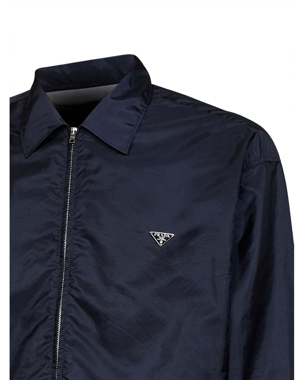 Prada Blue Logo Plaque Zip-Up Jacket for men