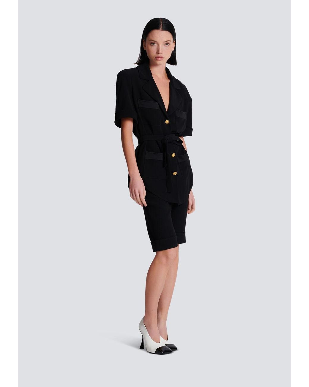 Balmain Black Crepe Belted Shirt