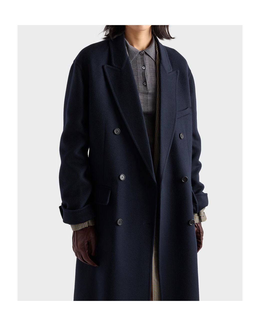 Prada Blue Belted Faux Fur-Trim Coat