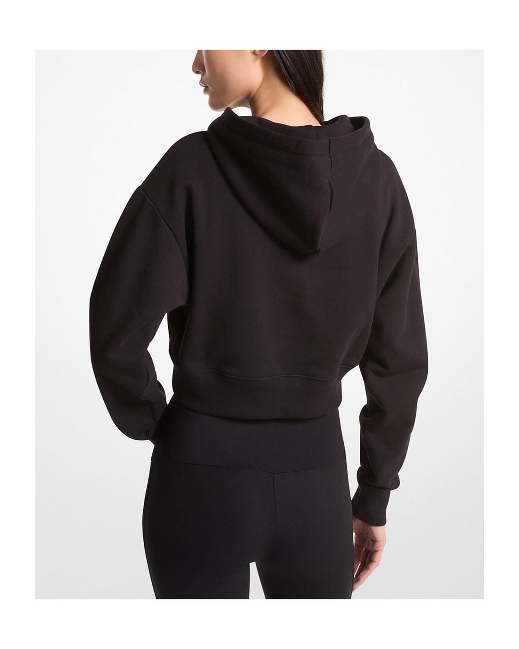 MICHAEL Michael Kors Black Empire Logo Drawstring Cropped Hoodie