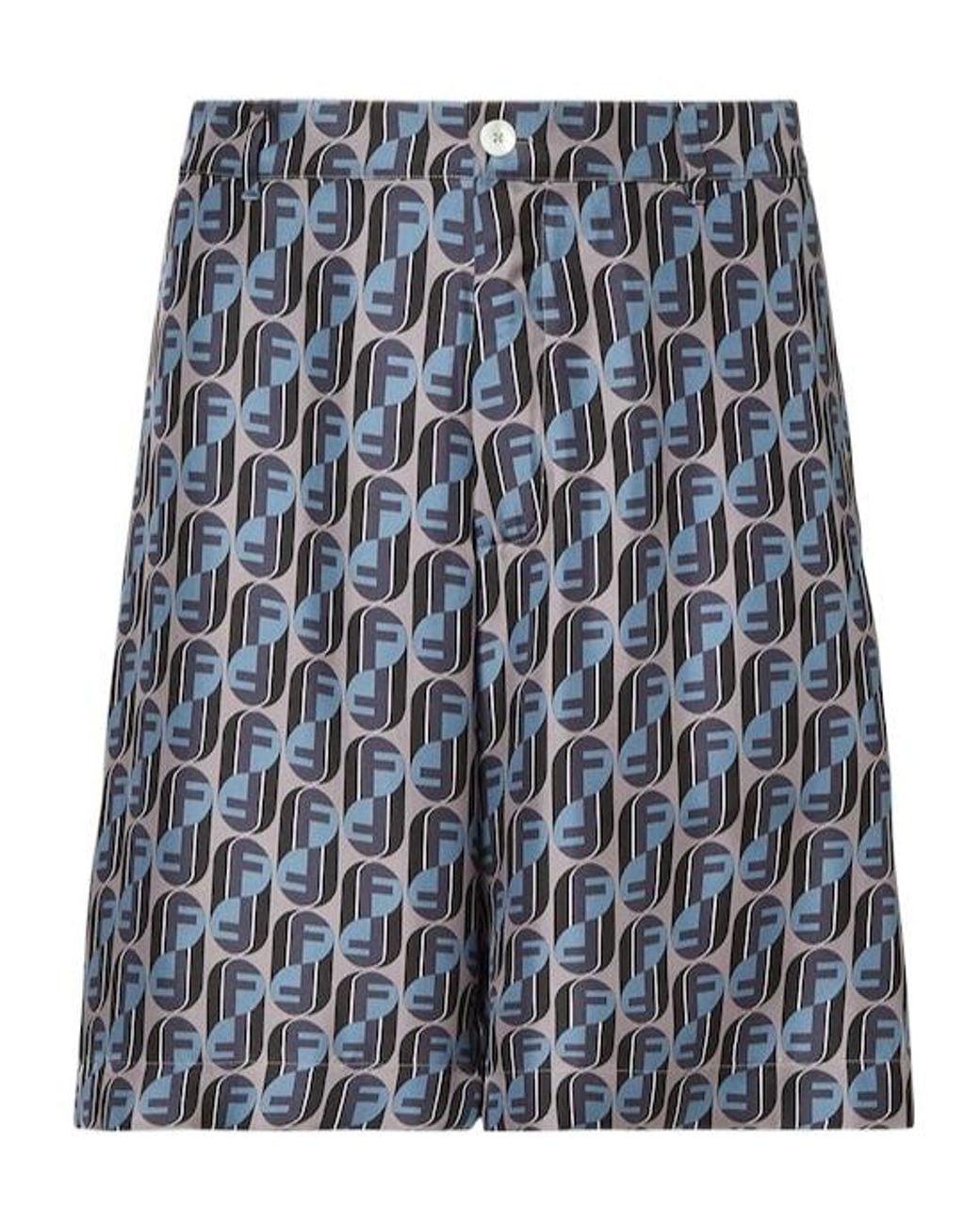 Fendi Blue Ff Printed Bermuda Shorts for men
