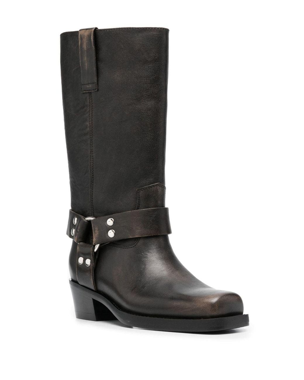 Paris Texas Black Faded-Effect Harness Boots