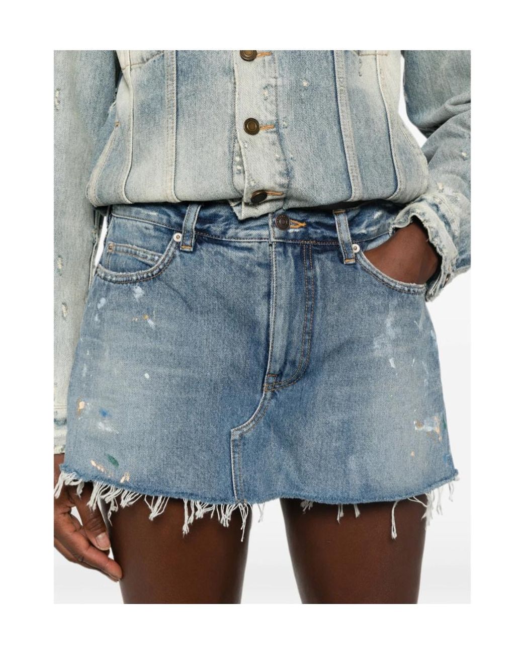Balenciaga Blue Distressed Paint-Splatter Shorts