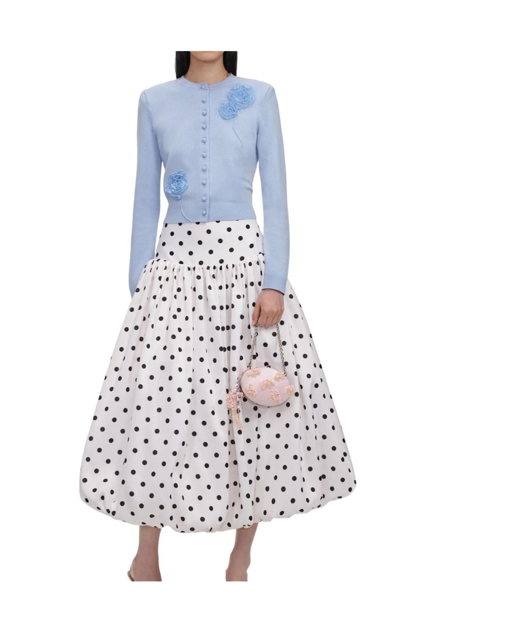 Self-Portrait Blue Floral Appliqué Cropped Cardigan