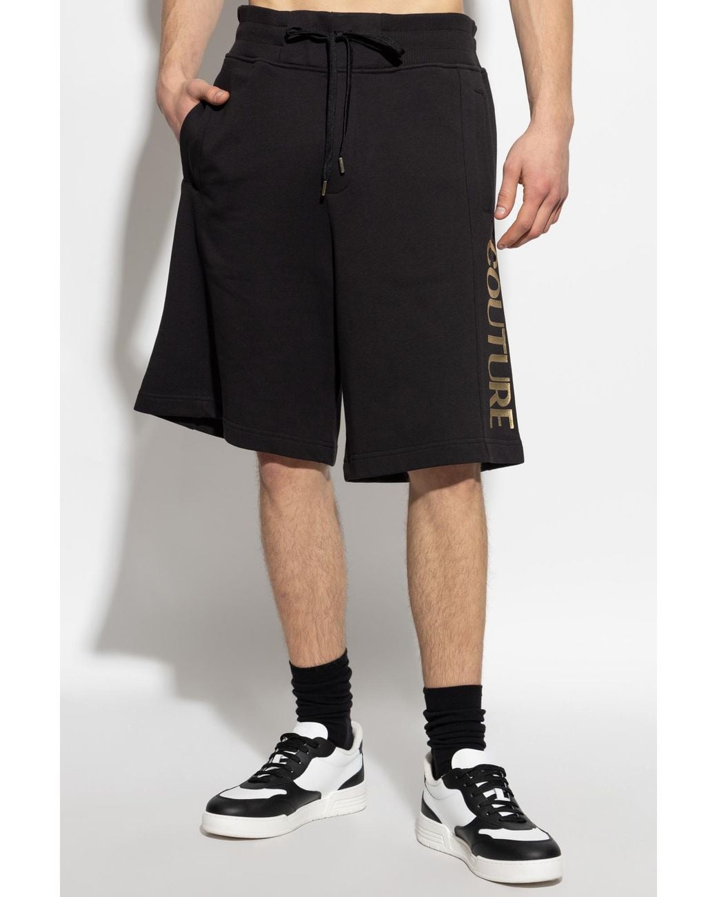 Versace Jeans Black Couture Logo Print Shorts for men