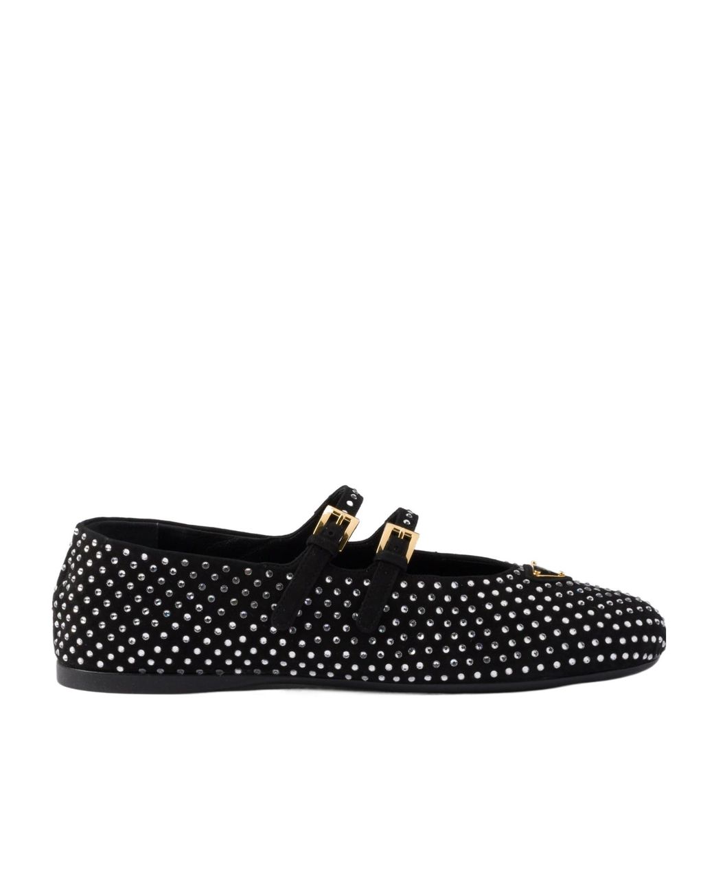 Prada Black Embellished Buckle Fastened Ballerina Shoes