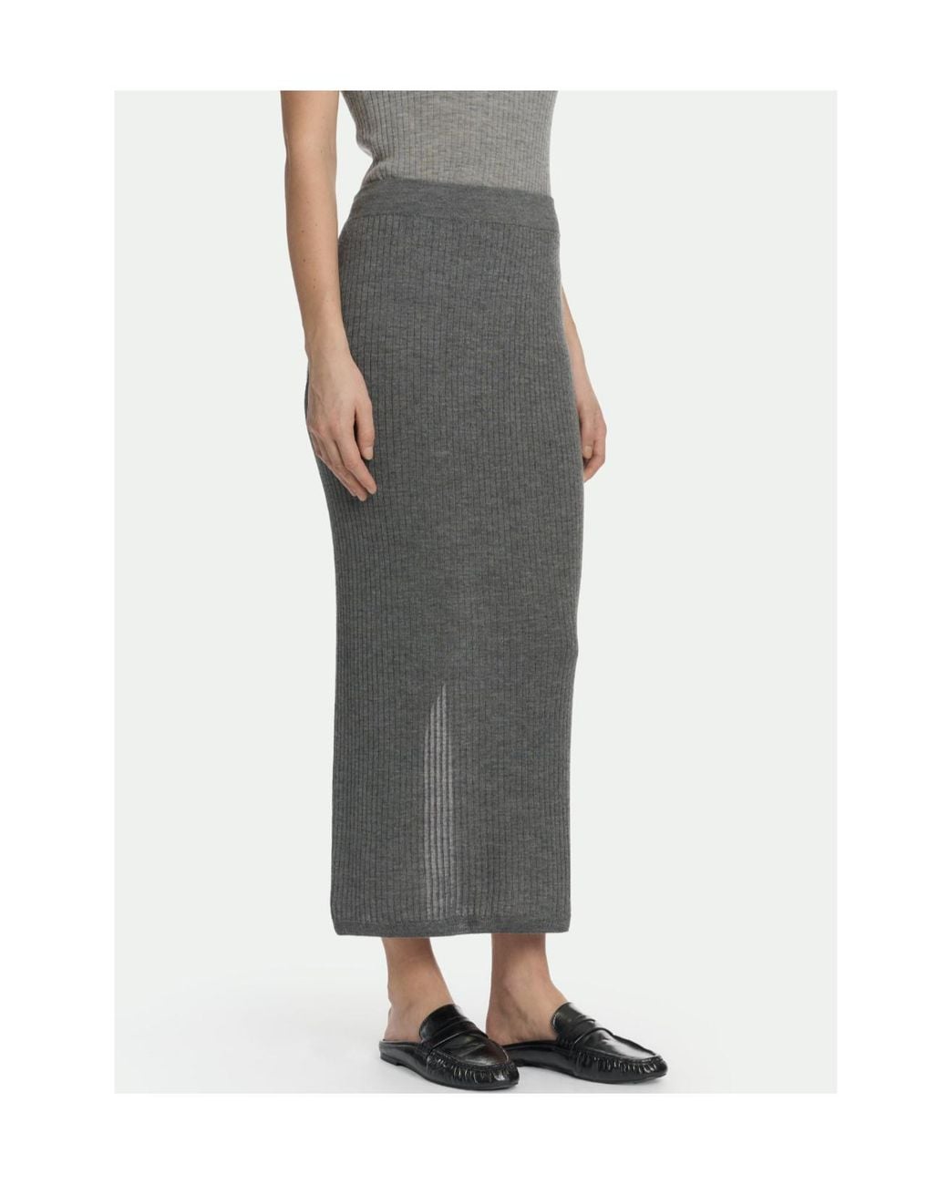 Malo Gray Ribbed Slit Knitted Skirt