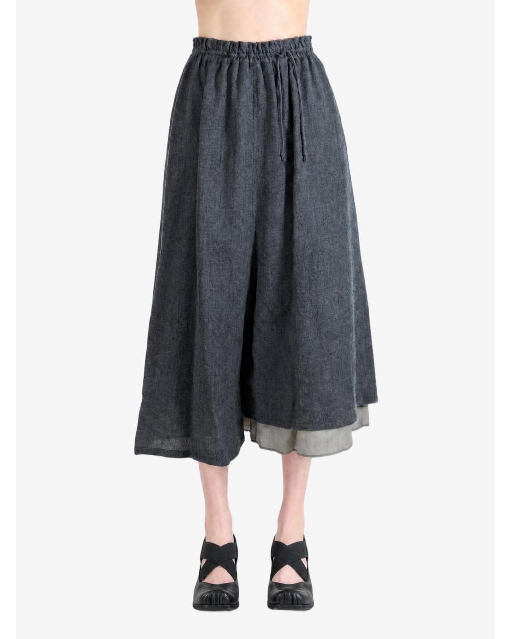 Y's Yohji Yamamoto Gray Drawstring Layered Trousers