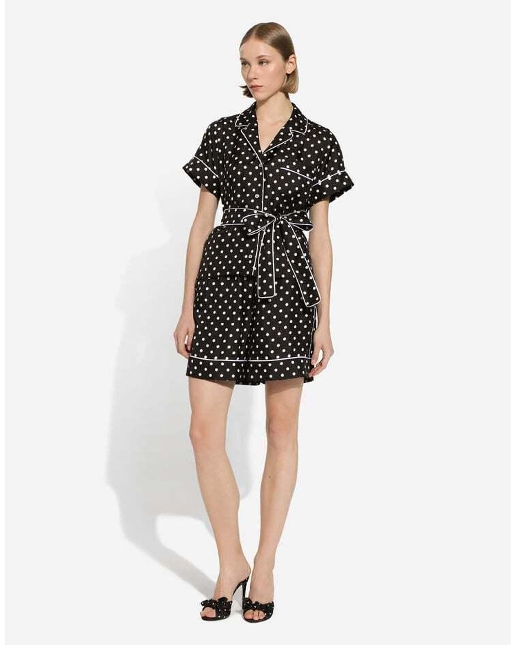 Dolce & Gabbana Black Polka-Dot Printed Pajama Shorts