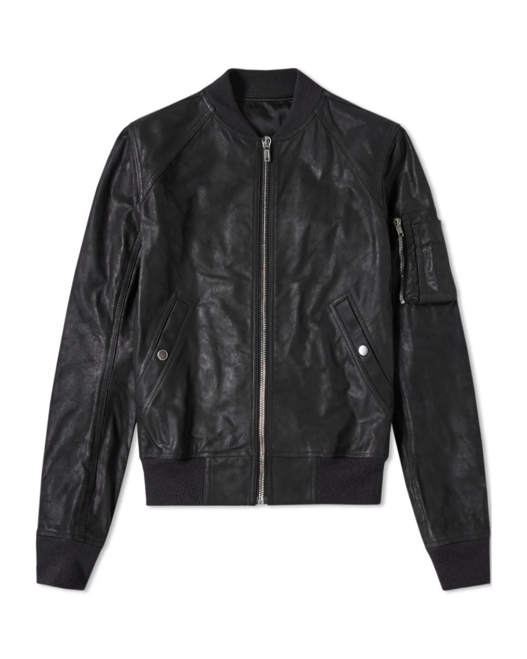 Rick Owens Black Long-Sleeved Leather Jacket for men