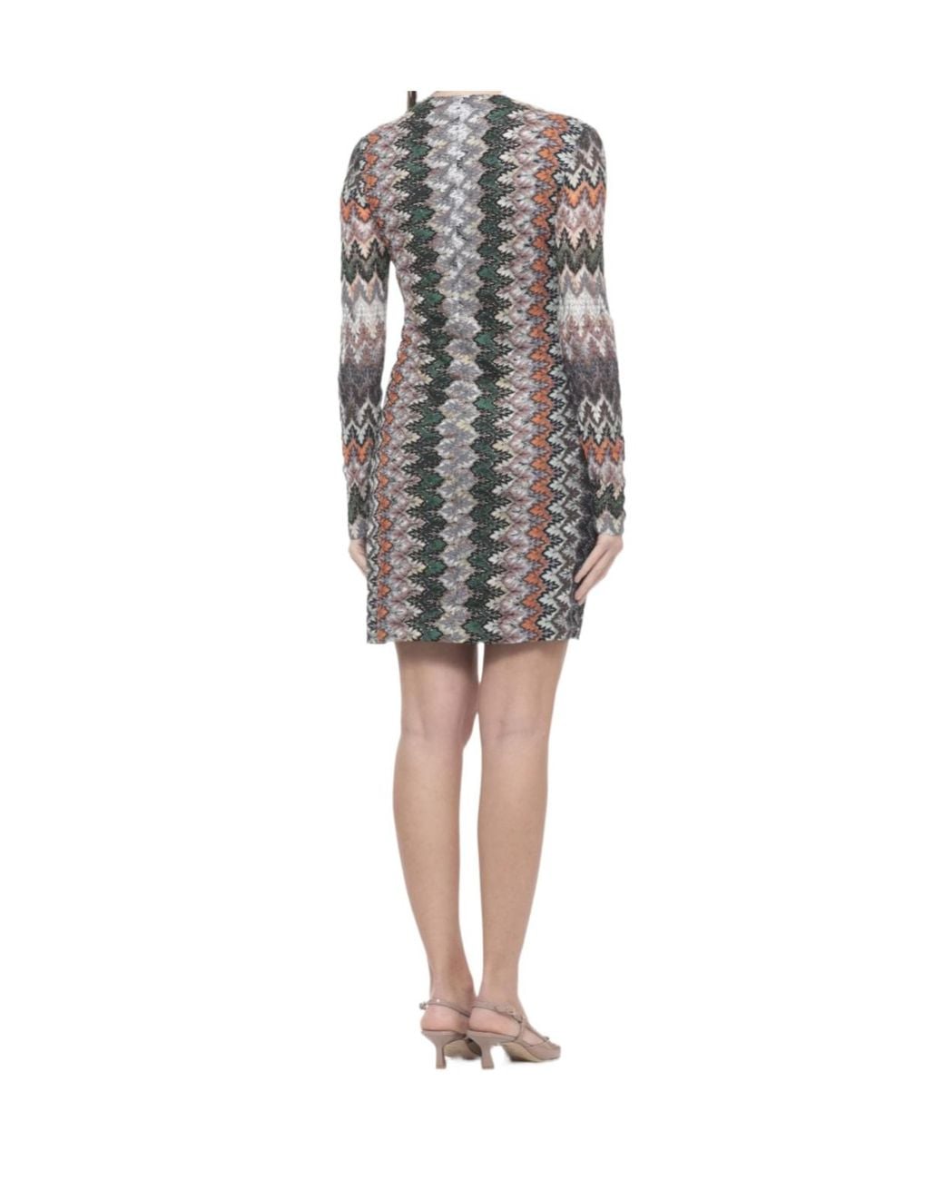 Missoni Gray Chevron Knit V-Neck Knitted Dress