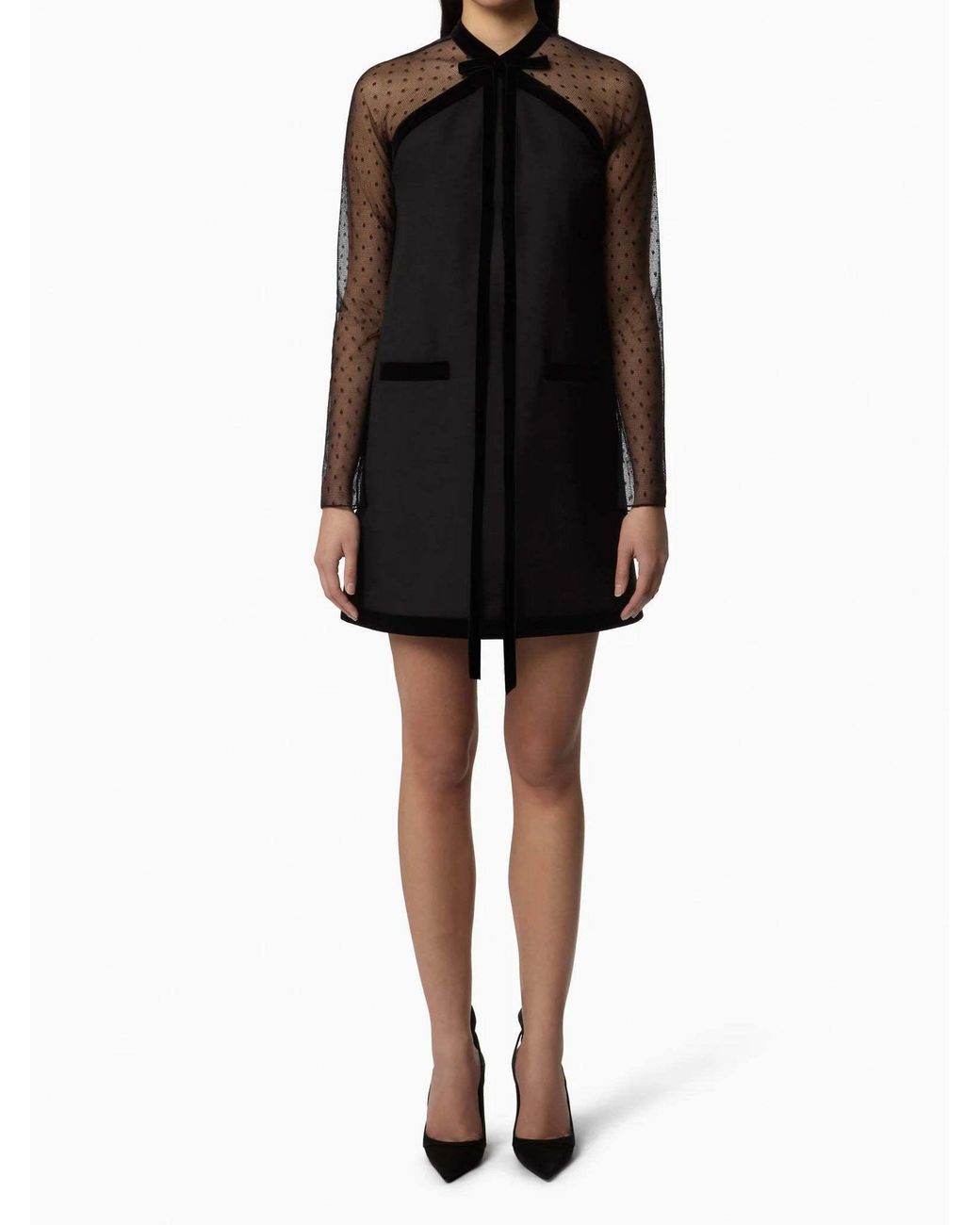 Nina Ricci Black Velvet-Trimmed Tulle-Sleeve Minidress