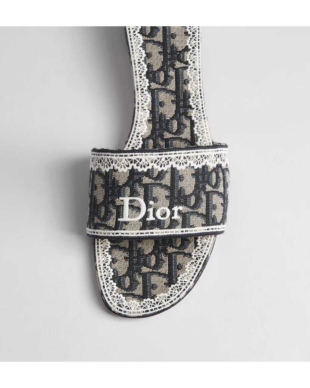 Dior White Dentelle Heeled Slide