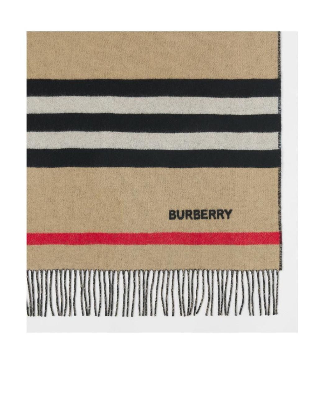 Burberry Brown Logo Embroidered Striped Fringed Scarf for men