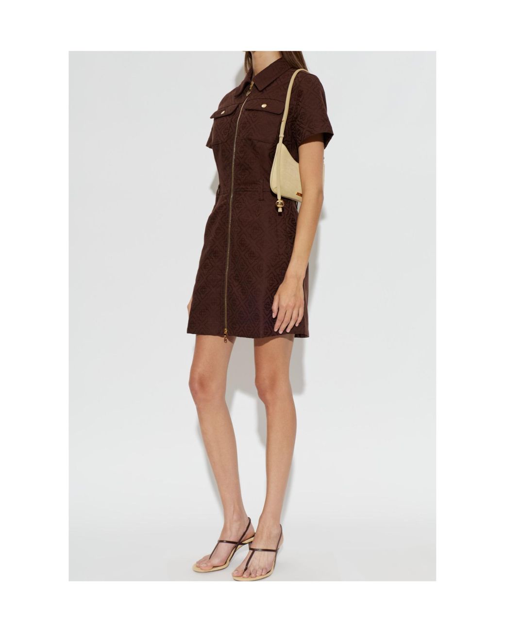 Casablanca Brown Monogram Jacquard Zip-Front Shirt Dress