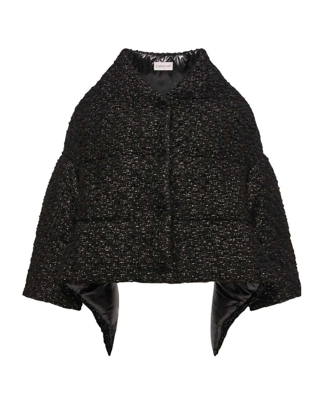 Moncler Black Wool Blend Tweed Cape