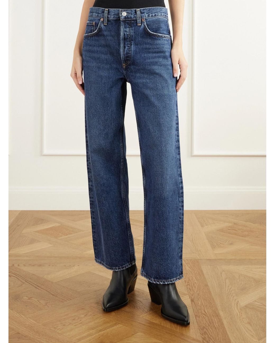 Agolde Blue Mid-Rise Wide-Leg Jeans