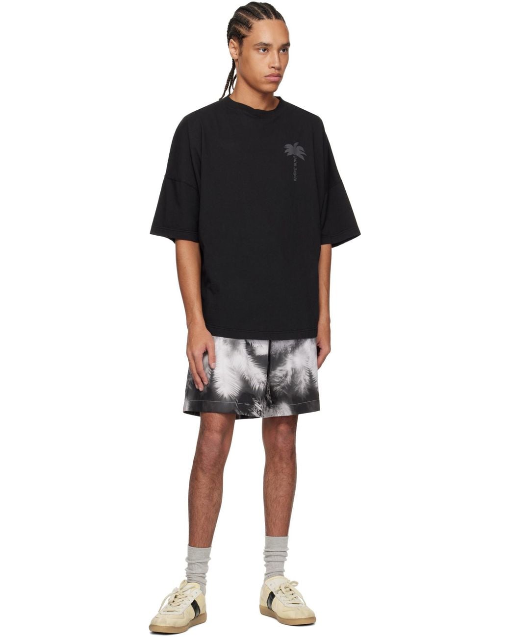 Palm Angels Gray Blueprint Palms Drawstring Track Shorts for men
