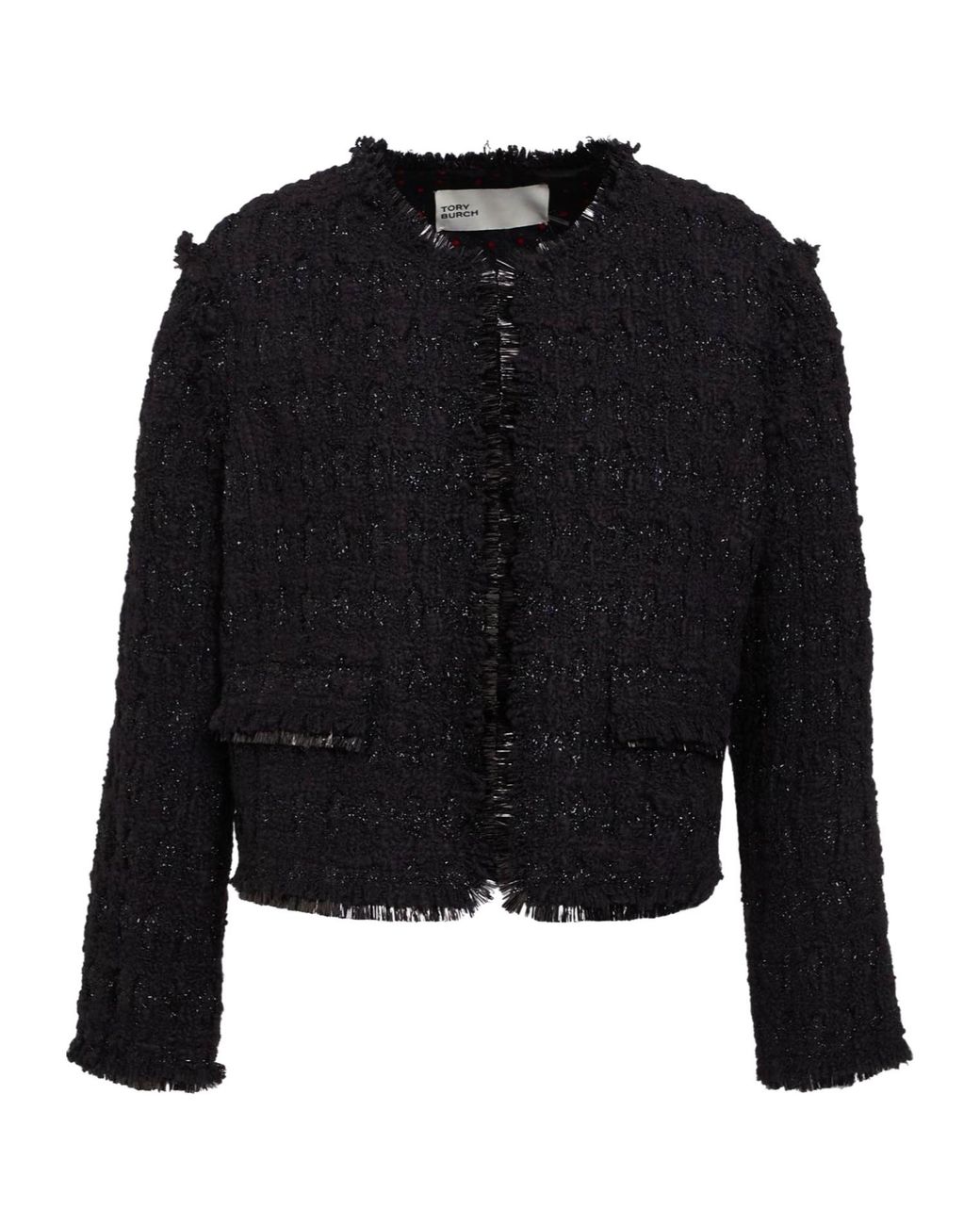 Tory Burch Black Solid-Color Pocketless Tweed Blazer