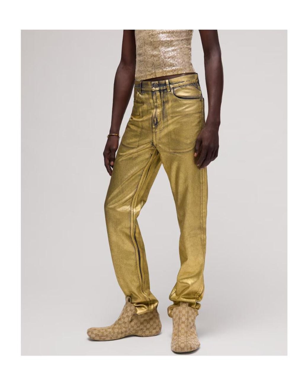 Gucci Natural Slim Fit Coated Cotton Denim Pants for men