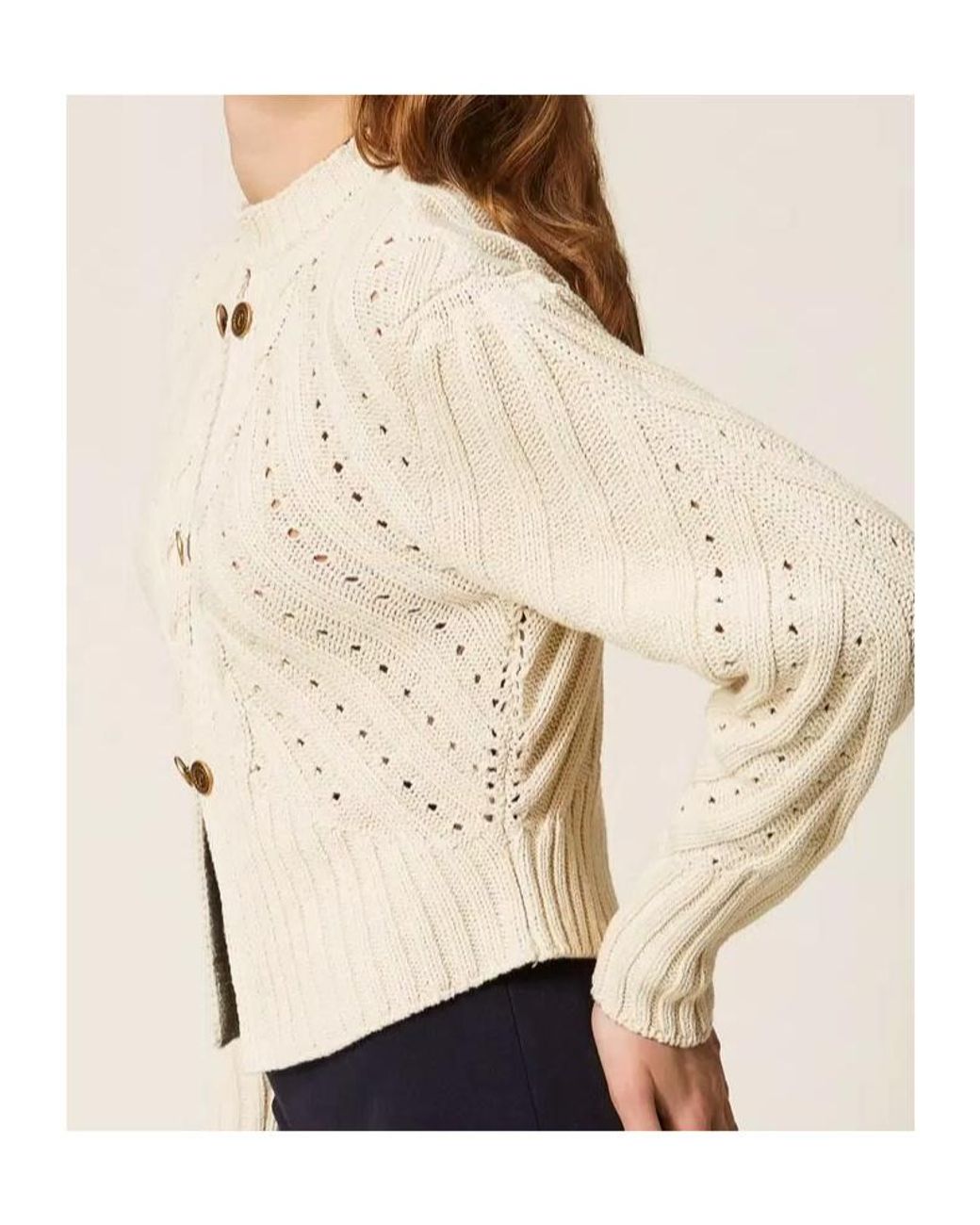 Twinset Natural Plaid Knitted Button-Up Cardigan