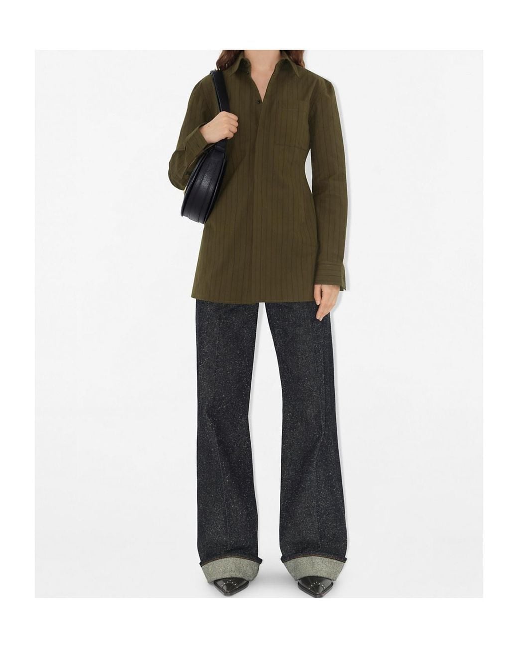 Burberry Green Regular Fit Striped Belted Waist Shirt
