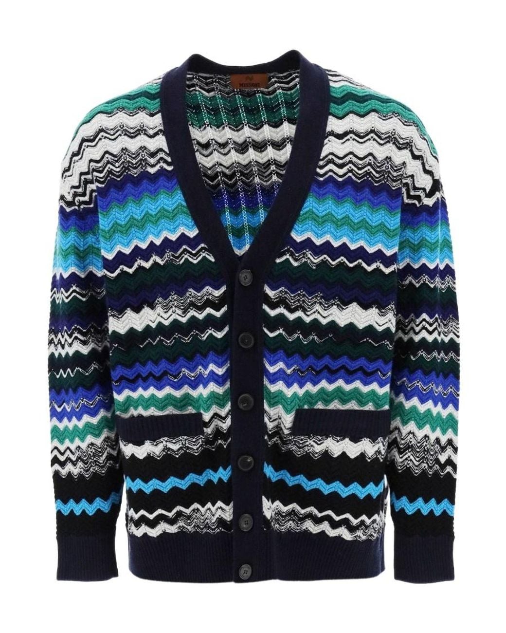 Missoni Blue Zig Zag Wool Cardigan for men